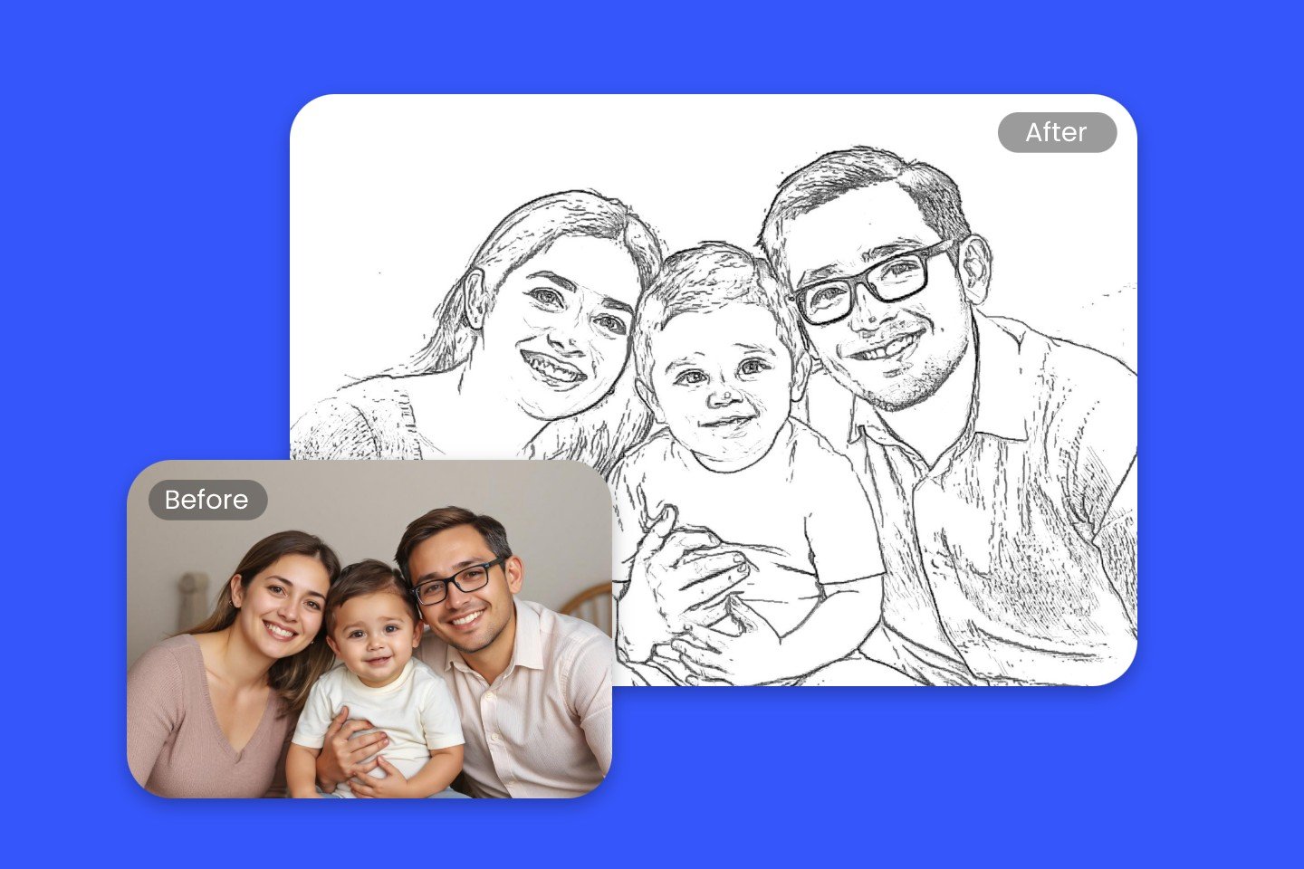 Family Portrait Sketch - AI generated portrait by Picture to Drawing